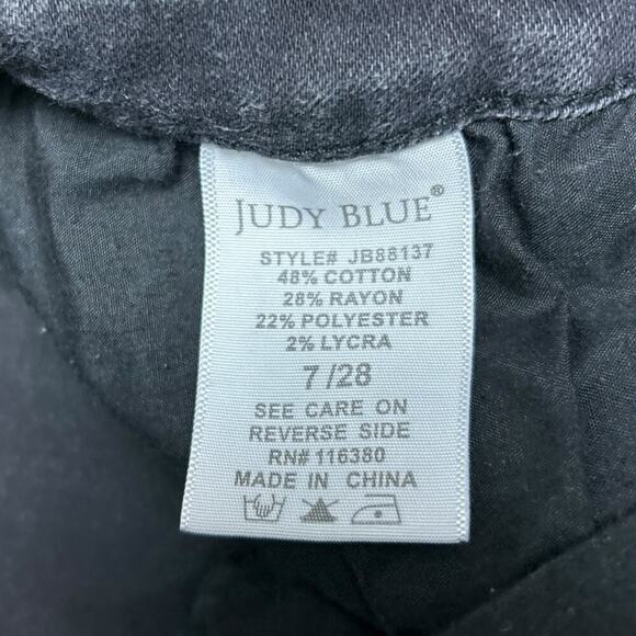 Judy Blue Slim Fit Black Distressed Jeans Stretch Mid Rise Denim sz 7/28 JB8867 - Picture 6 of 7